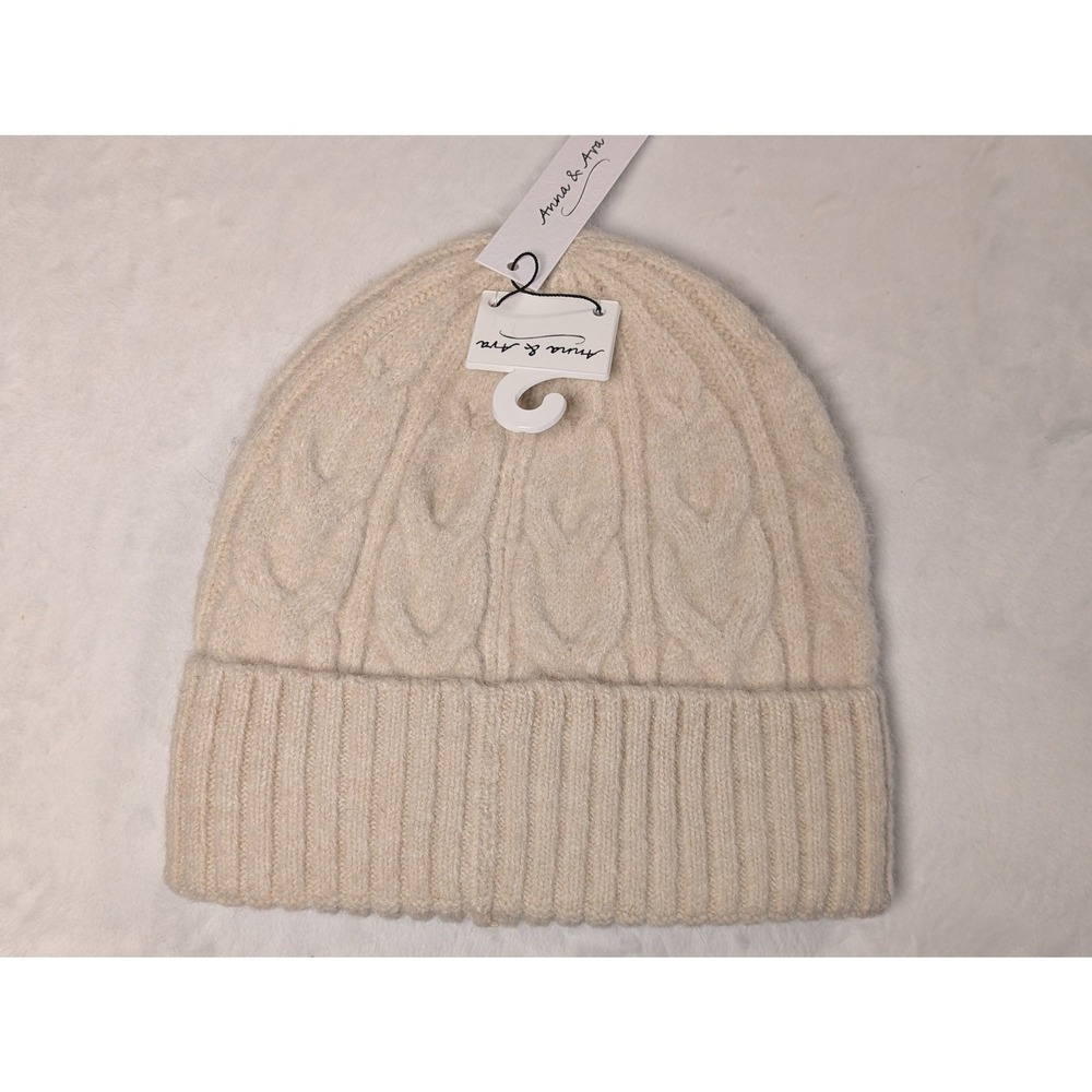 Anna & Ava Bundle 2 Cable Knit Beanie Hat Ivory Pink‎ One Size Retail total $66 - Picture 2 of 13